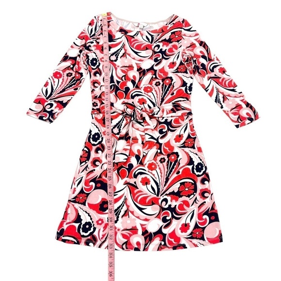 Boden mini dress tunic t-shirt dress navy blue orangey-red pink print tie belt 6 - Picture 13 of 16
